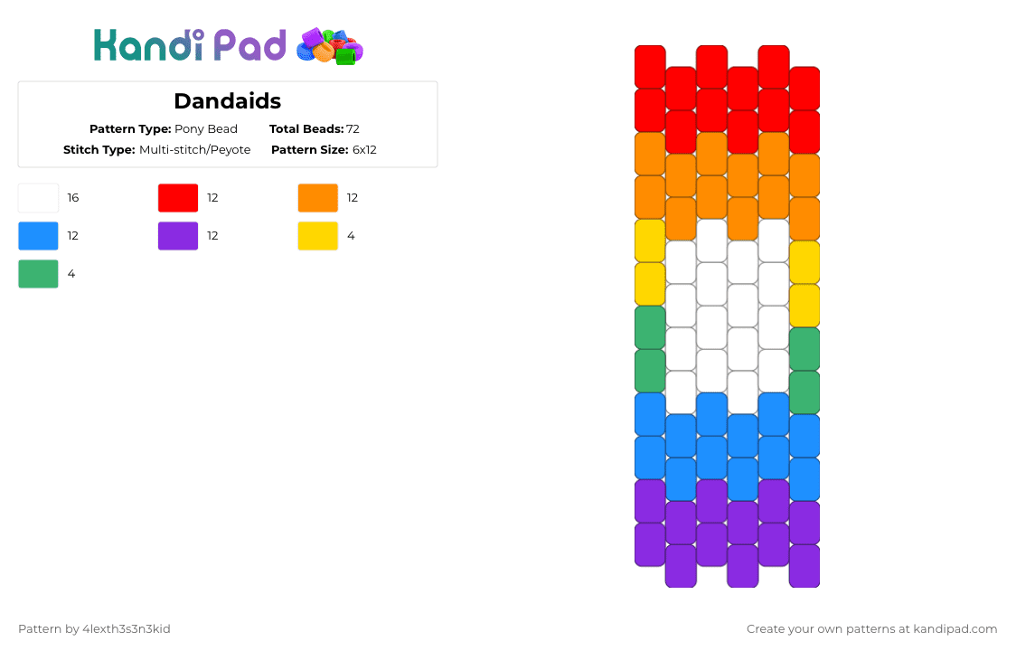 Dandaids - Pony Bead Pattern by 4lexth3s3n3kid on Kandi Pad - red,orange,light blue,purple