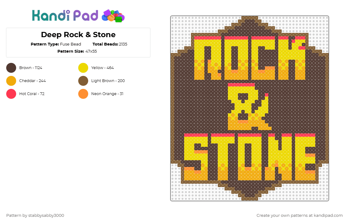Deep Rock & Stone - Fuse Bead Pattern by stabbysabby3000 on Kandi Pad - rock and stone,deep rock galactic,video game,text,sign,gaming,brown,yellow