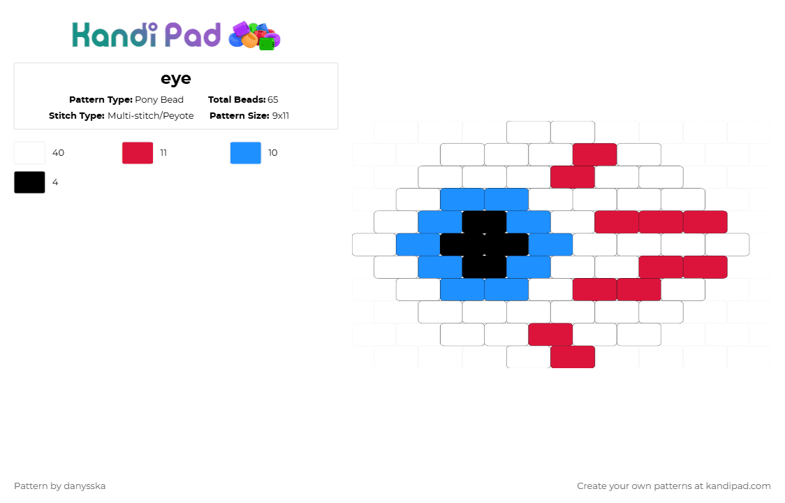 eye - Pony Bead Pattern by danysska on Kandi Pad - eyeball,charm,halloween,spooky,white,red,light blue