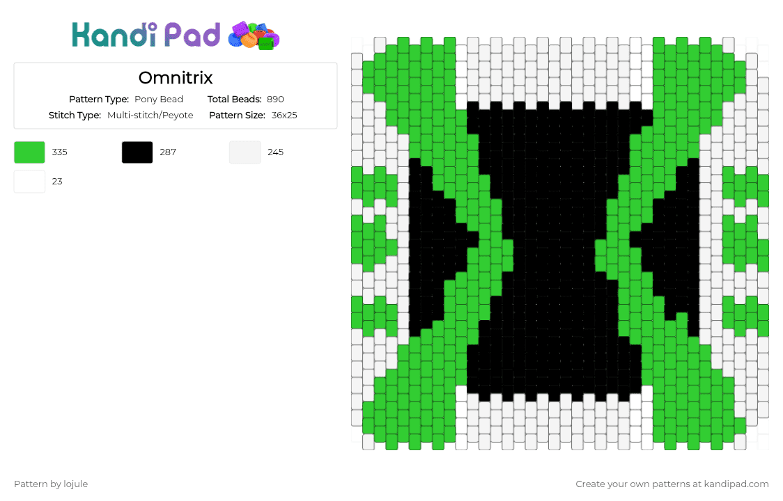 Omnitrix - Pony Bead Pattern by lojule on Kandi Pad - green, white