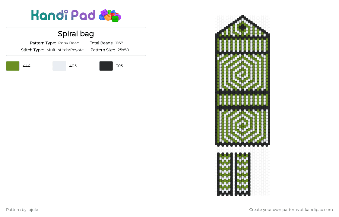 Spiral bag - Pony Bead Pattern by lojule on Kandi Pad - green,white