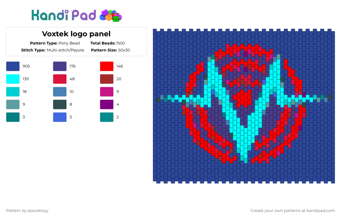 Voxtek logo panel - Pony Bead Pattern by spaceboyy on Kandi Pad - blue,red,hazbinhotel,voxhazbin,panel,voxtek