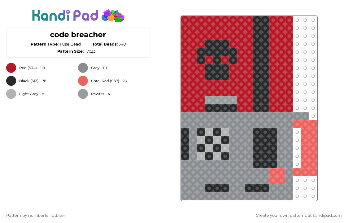 code breacher - Fuse Bead Pattern by number1elliotbiter on Kandi Pad - red,gray,pressure