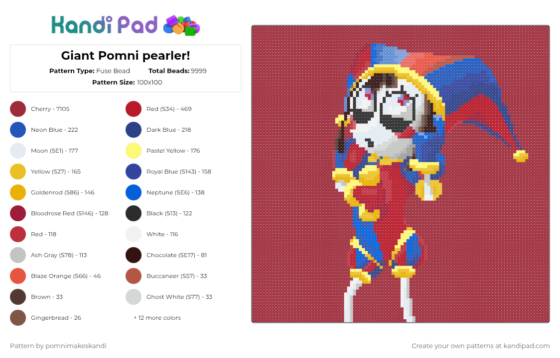 Giant Pomni pearler! - Fuse Bead Pattern by absolute_solver1 on Kandi Pad - red