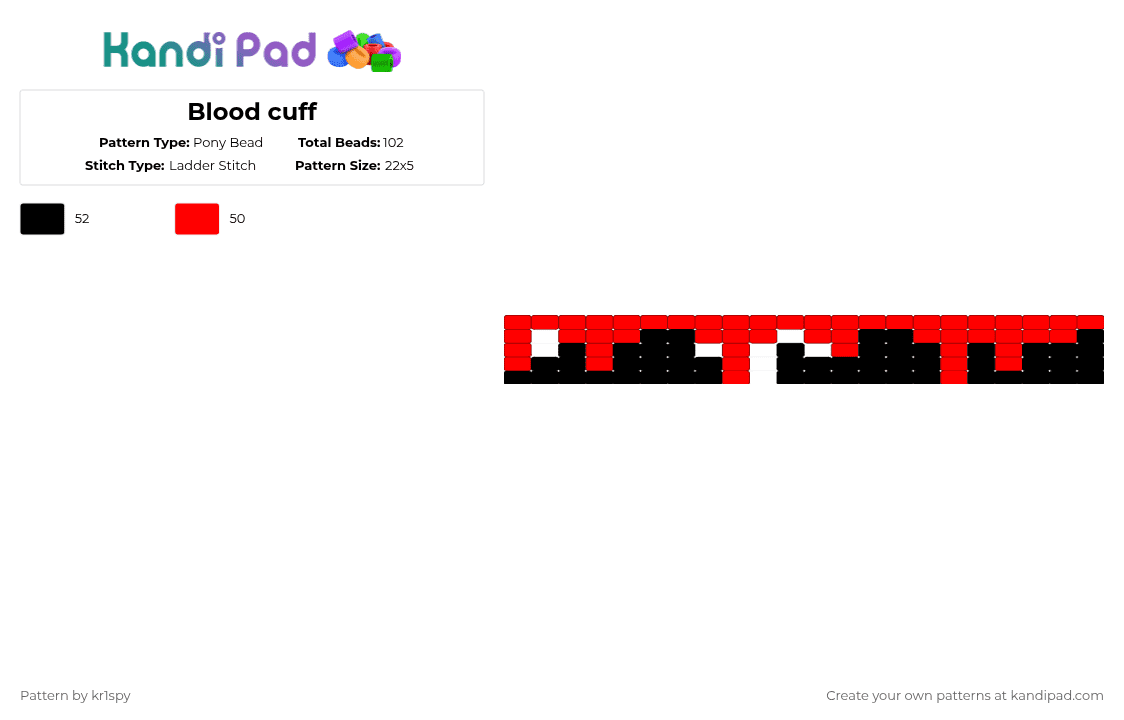 Blood cuff - Pony Bead Pattern by kr1spy on Kandi Pad - black,red,blood,horror,spooky