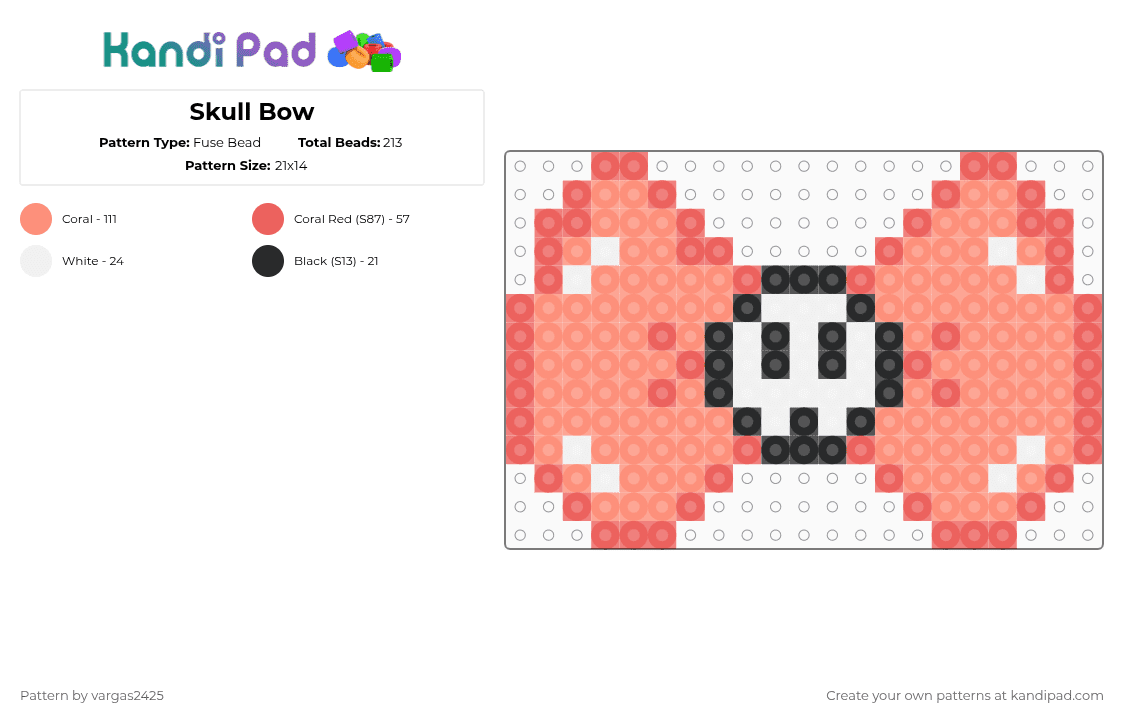 Skull Bow - Fuse Bead Pattern by t0x1c_c4nd7 on Kandi Pad - red,orange
