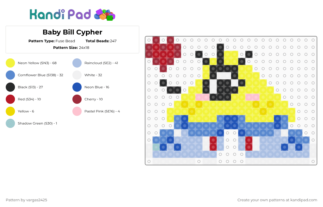 Baby Bill Cypher - Fuse Bead Pattern by t0x1c_c4nd7 on Kandi Pad - yellow,blue,light blue