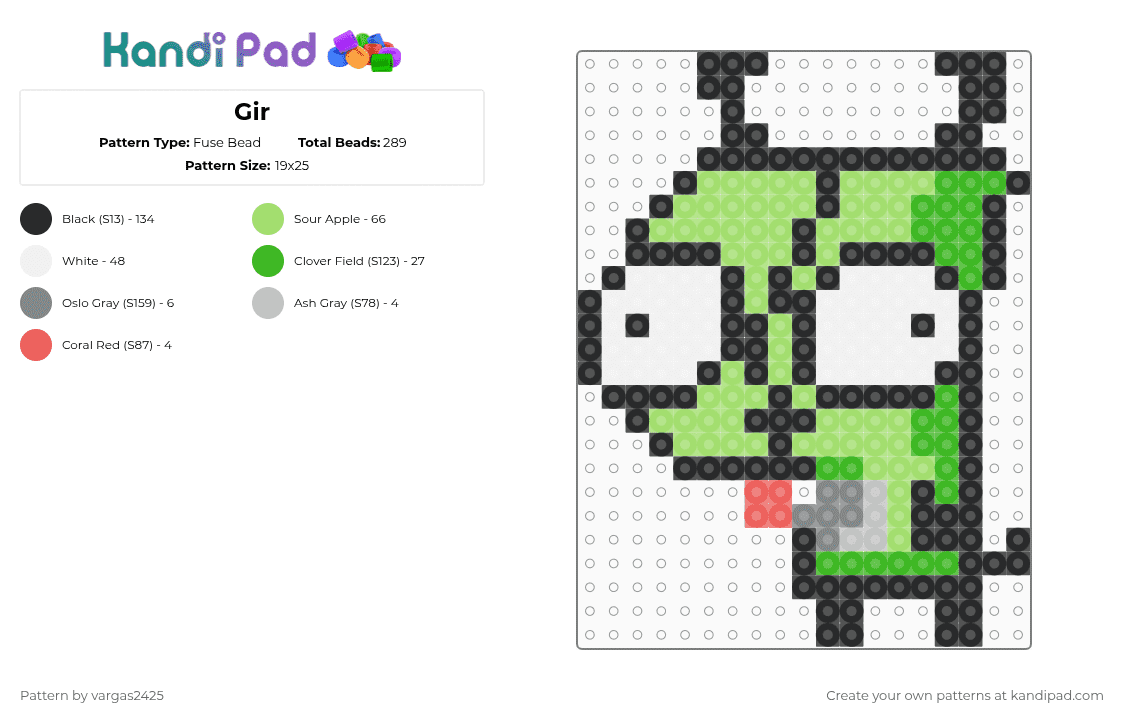 Gir - Fuse Bead Pattern by t0x1c_c4nd7 on Kandi Pad - black,green