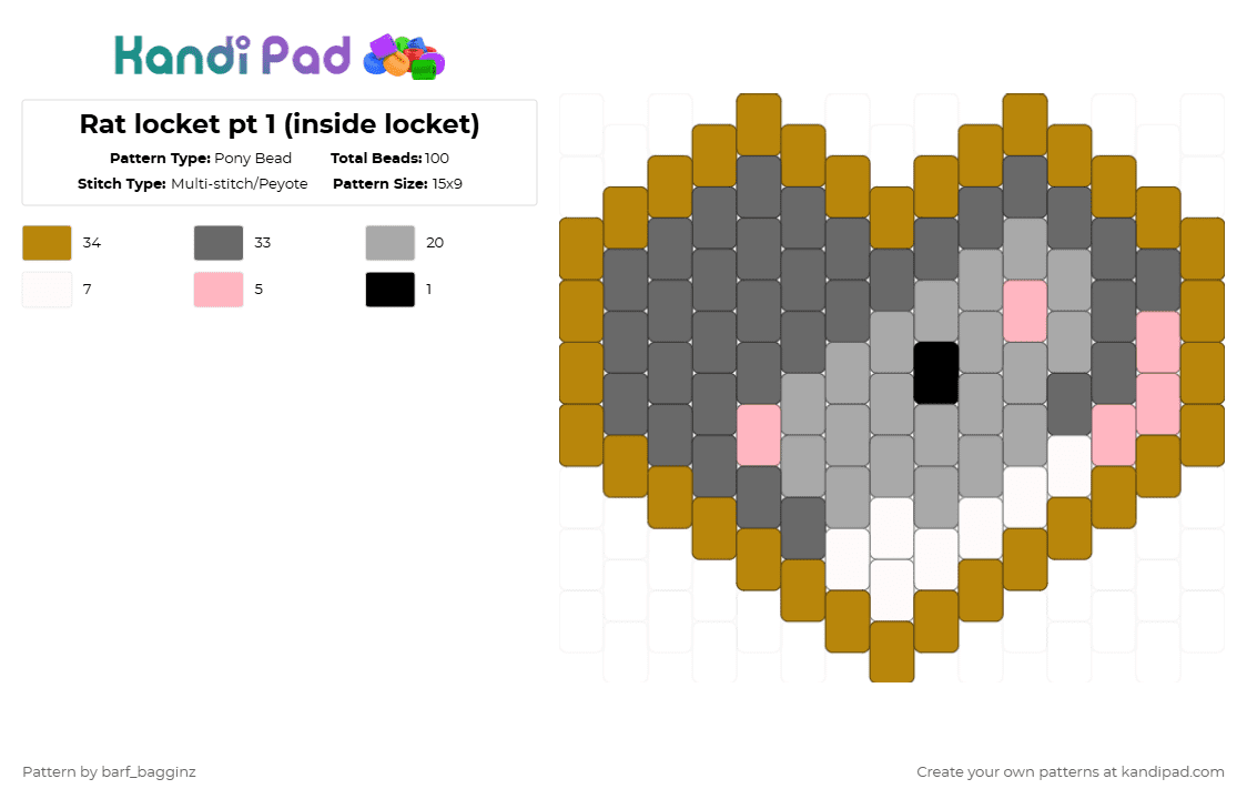Rat locket pt 1 (inside locket) - Pony Bead Pattern by barf_bagginz on Kandi Pad - gold,gray