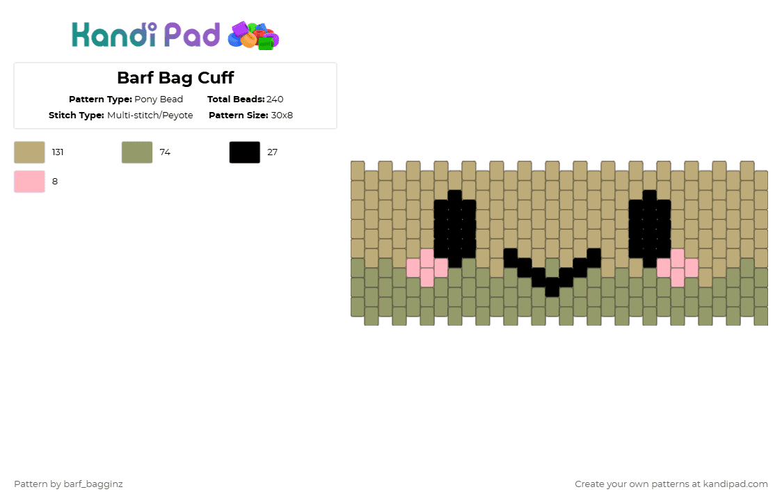 Barf Bag Cuff - Pony Bead Pattern by barf_bagginz on Kandi Pad - beige,gold
