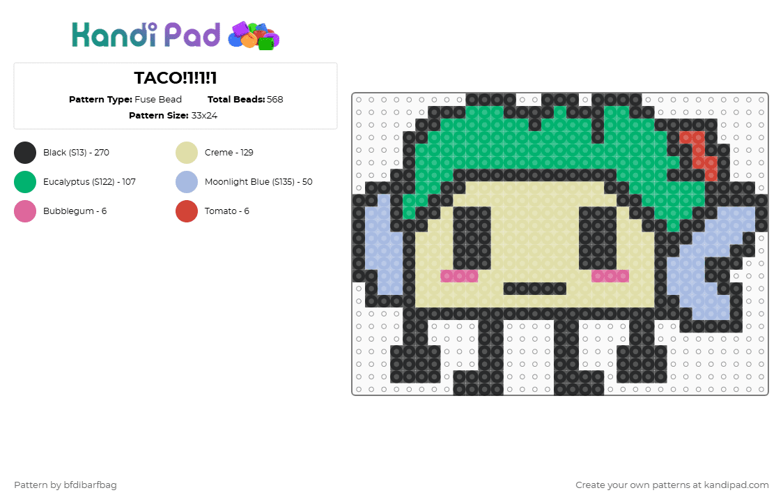 TACO!1!1!1 - Fuse Bead Pattern by barf_bagginz on Kandi Pad - black,yellow,green