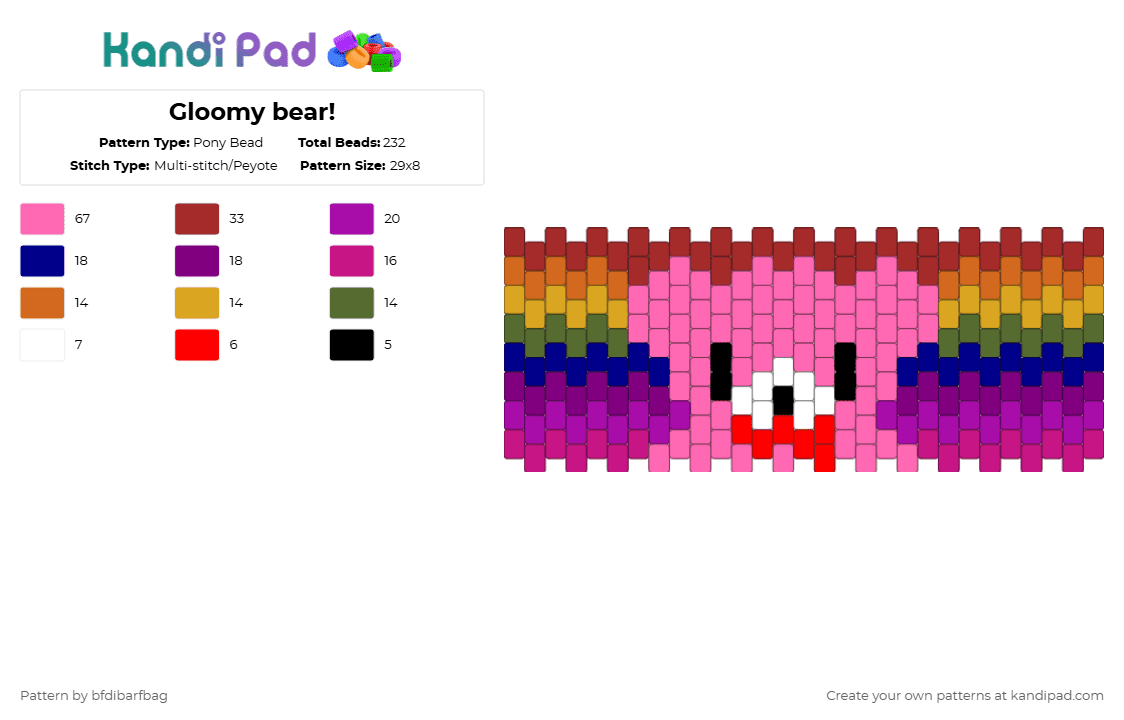 Gloomy bear! - Pony Bead Pattern by barf_bagginz on Kandi Pad - pink