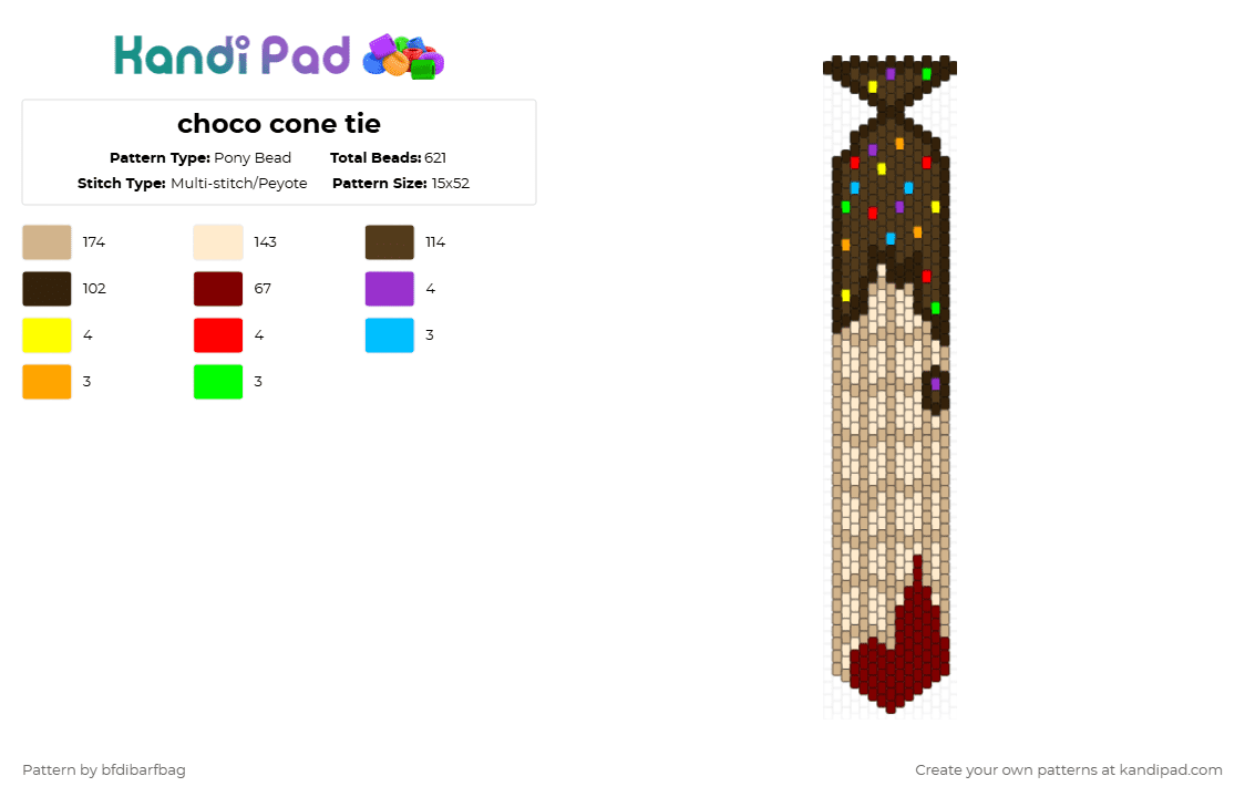 choco cone tie - Pony Bead Pattern by barf_bagginz on Kandi Pad - brown,beige