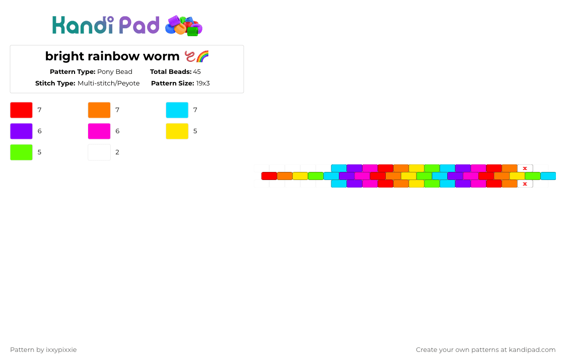 bright rainbow worm 🪱🌈 - Pony Bead Pattern by ixxypixxie on Kandi Pad - orange,purple,colorful
