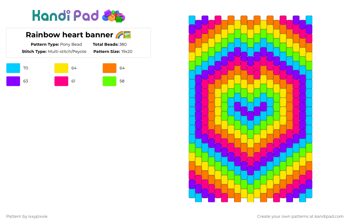 Rainbow heart banner 🌈🖼️ - Pony Bead Pattern by ixxypixxie on Kandi Pad - light blue,yellow,pink,colorful