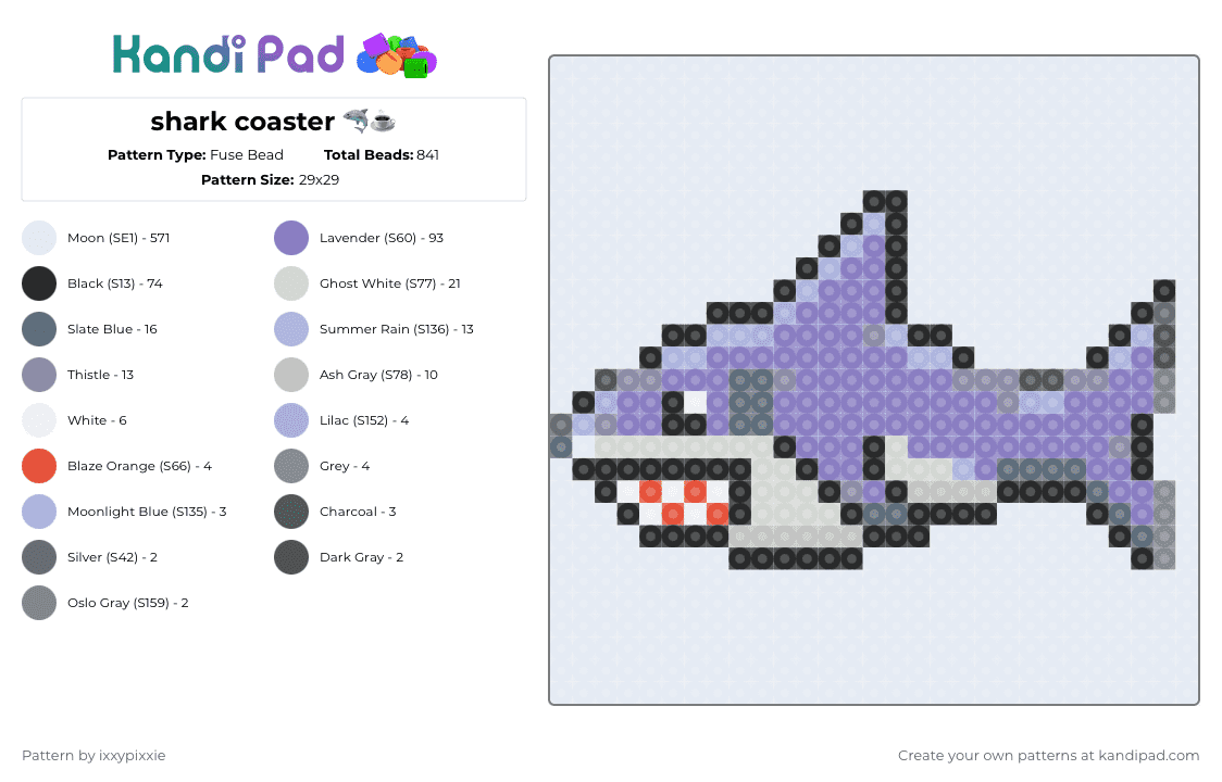 shark coaster 🦈☕️ - Fuse Bead Pattern by ixxypixxie on Kandi Pad - white,pink,gray