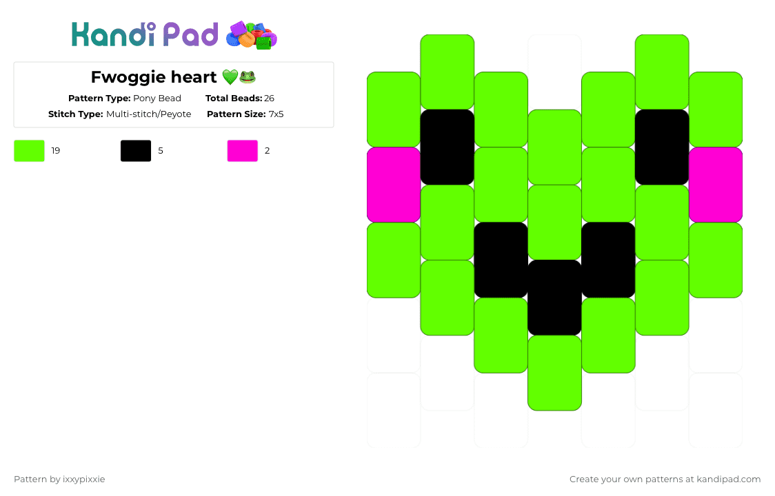 Fwoggie heart 💚🐸 - Pony Bead Pattern by ixxypixxie on Kandi Pad - green