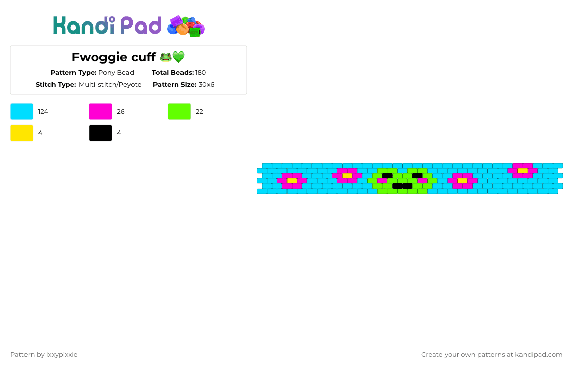 Fwoggie cuff 🐸💚 - Pony Bead Pattern by ixxypixxie on Kandi Pad - light blue