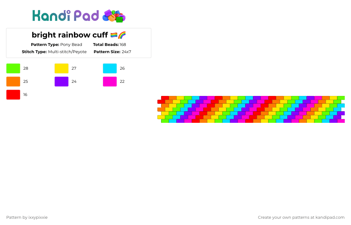bright rainbow cuff 🏳️‍🌈🌈 - Pony Bead Pattern by ixxypixxie on Kandi Pad - orange,green,purple,colorful