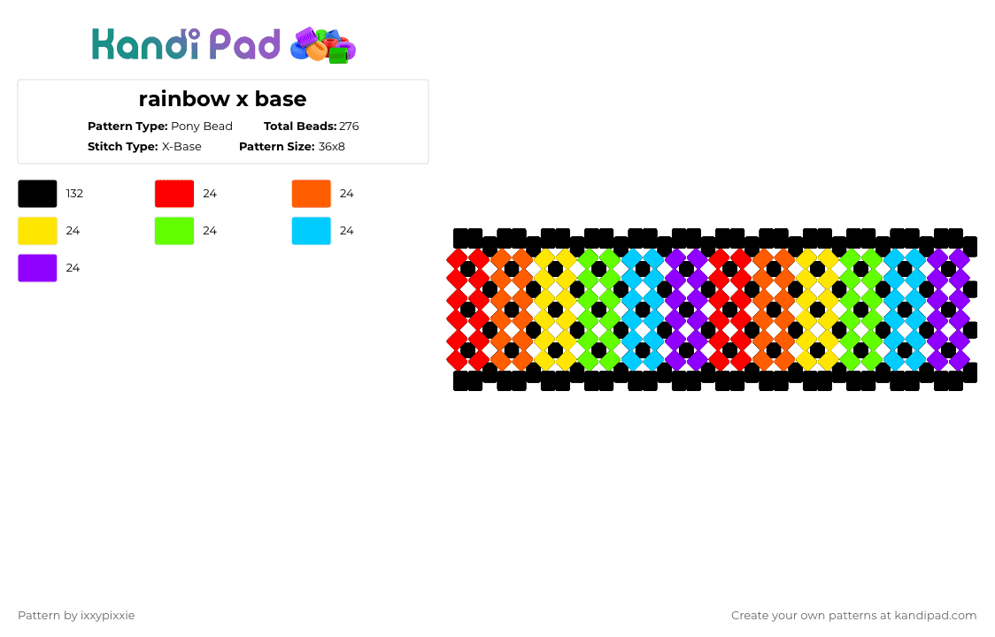 rainbow x base - Pony Bead Pattern by ixxypixxie on Kandi Pad - black,orange,green,purple,colorful