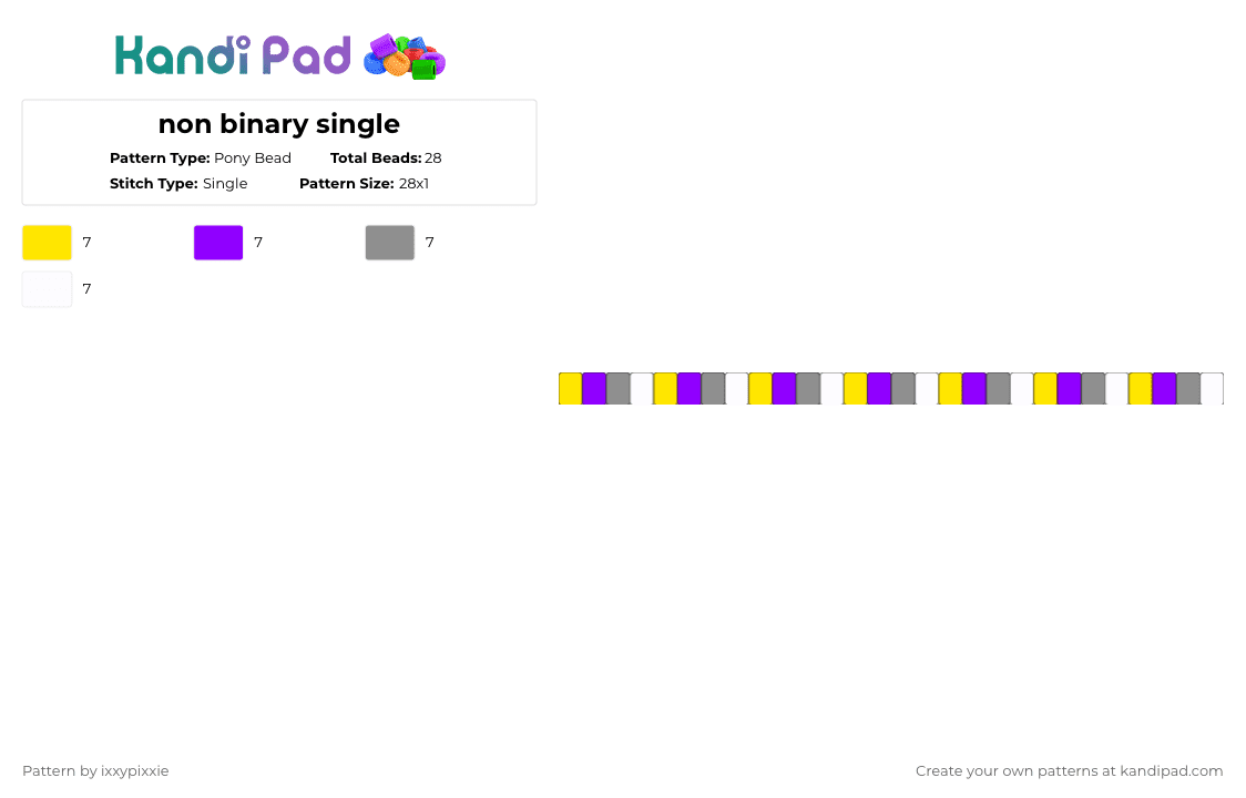 non binary single - Pony Bead Pattern by ixxypixxie on Kandi Pad - yellow,purple,gray