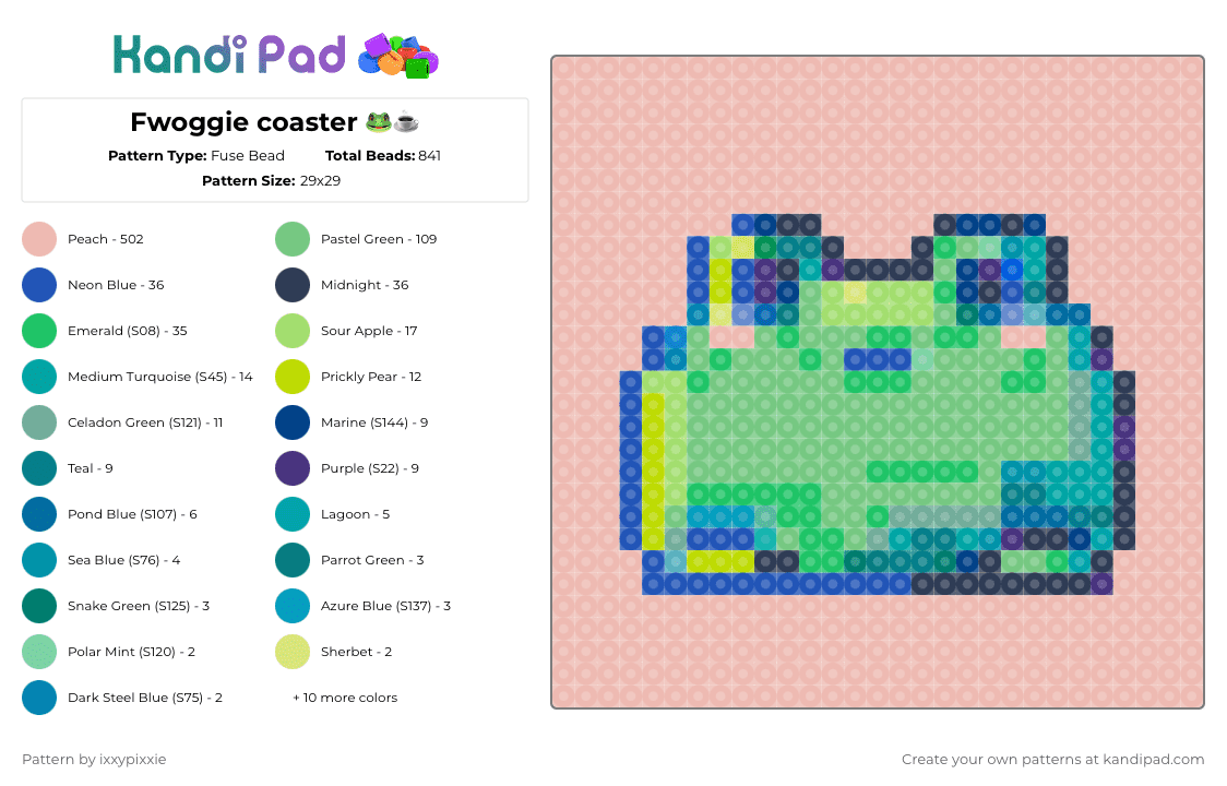 Fwoggie coaster 🐸☕️ - Fuse Bead Pattern by ixxypixxie on Kandi Pad - beige, teal