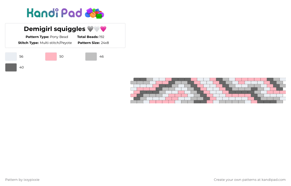Demigirl squiggles 🩶🤍🩷 - Pony Bead Pattern by ixxypixxie on Kandi Pad - beige,pink