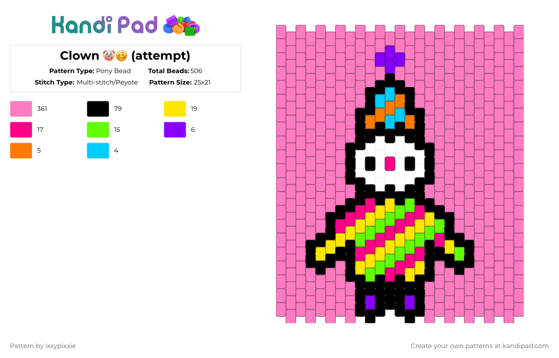 Clown 🤡🥴 (attempt) - Pony Bead Pattern by ixxypixxie on Kandi Pad - pink