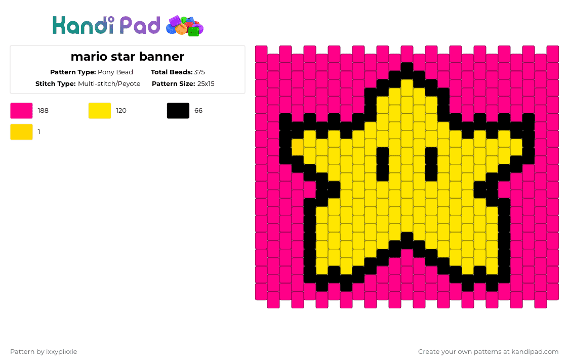 mario star banner - Pony Bead Pattern by ixxypixxie on Kandi Pad - pink,yellow
