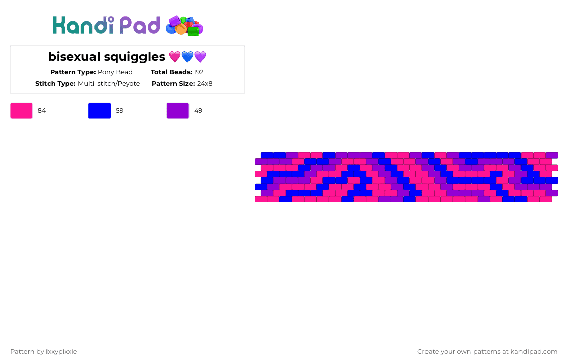 bisexual squiggles 🩷💙💜 - Pony Bead Pattern by ixxypixxie on Kandi Pad - pink,purple