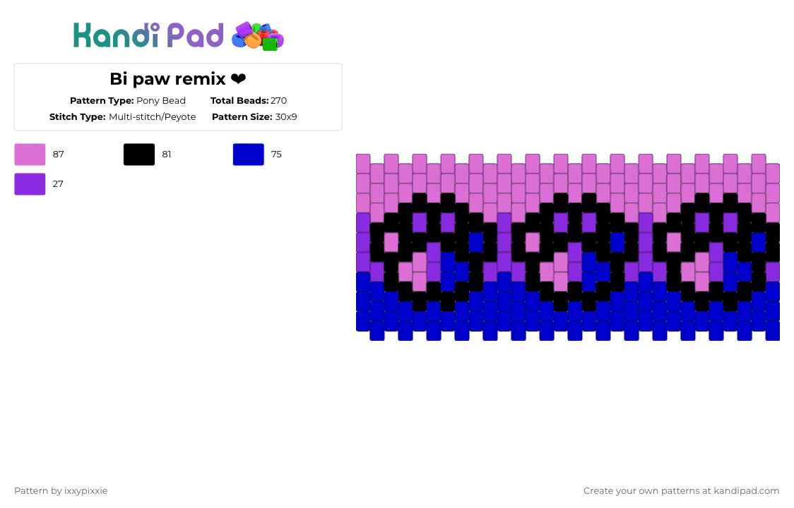 Bi paw remix ❤︎︎ - Pony Bead Pattern by ixxypixxie on Kandi Pad - pink,purple