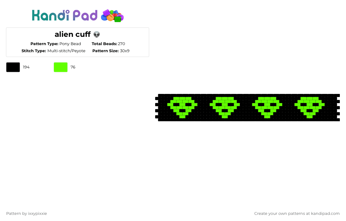 alien cuff 👽 - Pony Bead Pattern by ixxypixxie on Kandi Pad - green,black