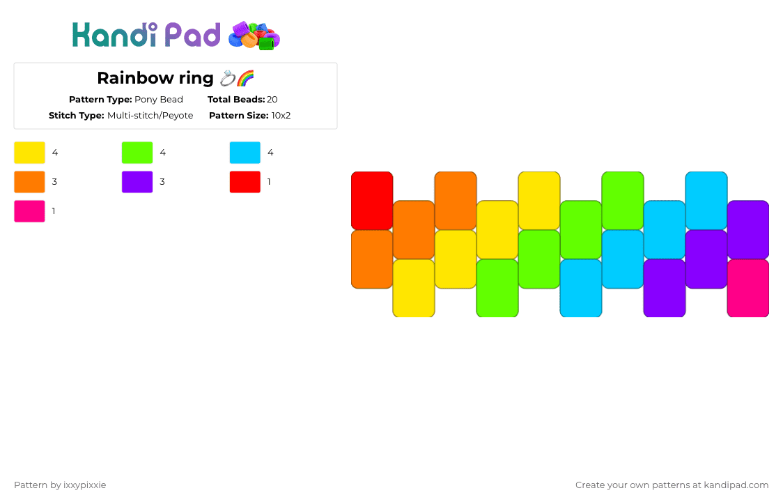 Rainbow ring 💍🌈 - Pony Bead Pattern by ixxypixxie on Kandi Pad - yellow,light blue,colorful,cotdrings