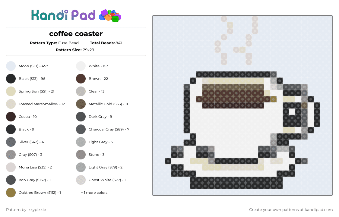 coffee coaster - Fuse Bead Pattern by ixxypixxie on Kandi Pad - white,beige,gray,brown
