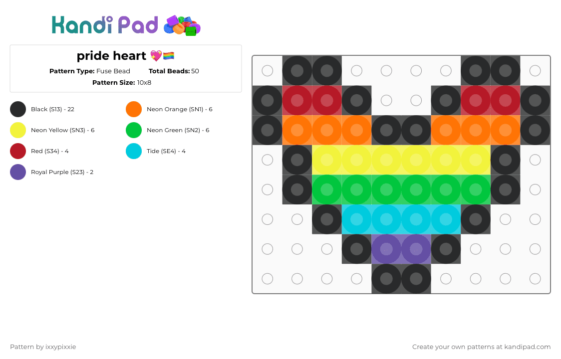 pride heart 💖🏳️‍🌈 - Fuse Bead Pattern by ixxypixxie on Kandi Pad - black,orange,yellow,green