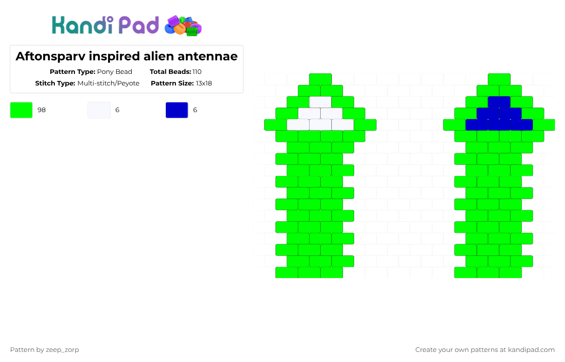 Aftonsparv inspired alien antennae - Pony Bead Pattern by zeep_zorp on Kandi Pad - green,aftonsparv,ikea,alien,antennae,3d