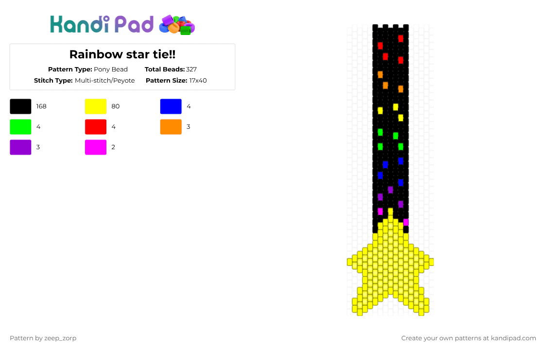 Rainbow star tie!! - Pony Bead Pattern by zeep_zorp on Kandi Pad - black,yellow,star,rainbow,tie
