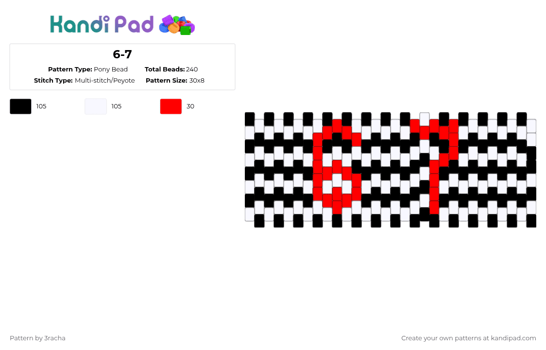 6-7 Pony Bead Pattern - Kandi Pad | Kandi Patterns, Fuse Bead Patterns ...