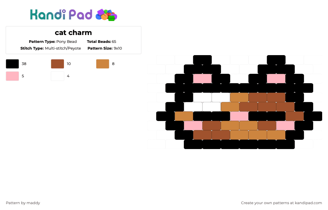 cat charm - Pony Bead Pattern by maddy on Kandi Pad - black,orange,red
