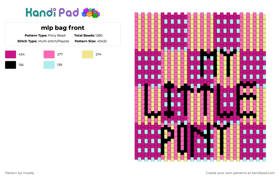 mlp bag front - Pony Bead Pattern by maddy on Kandi Pad - pink
