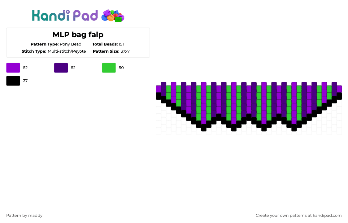 MLP bag falp - Pony Bead Pattern by maddy on Kandi Pad - purple,green