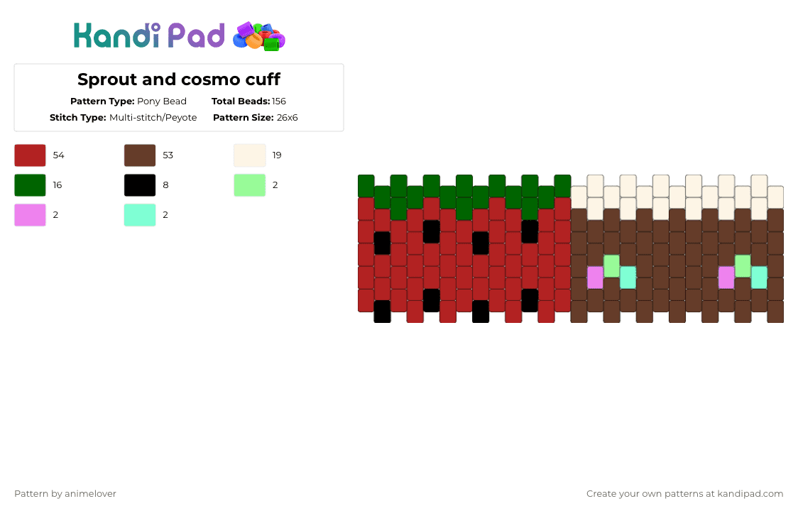 Sprout and cosmo cuff - Pony Bead Pattern by animelover on Kandi Pad - red,brown