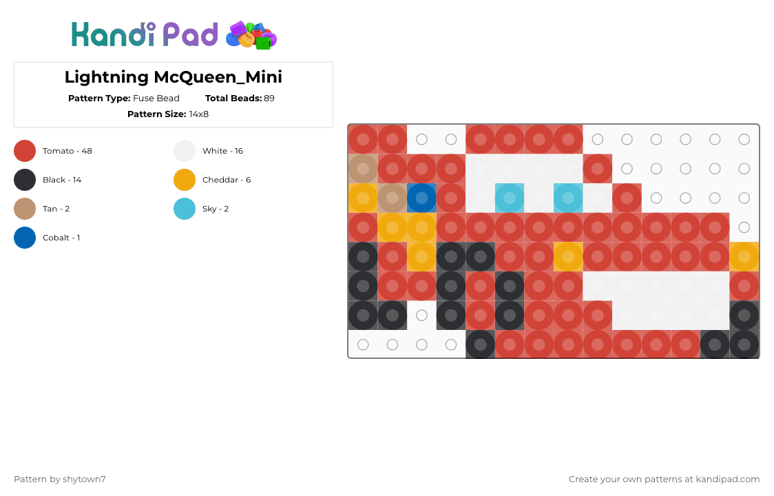 Lightning McQueen_Mini - Fuse Bead Pattern by shytown7 on Kandi Pad - red
