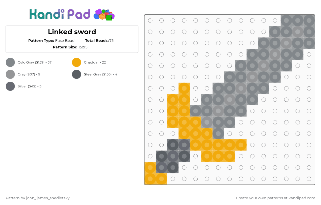 Linked sword - Fuse Bead Pattern by john_james_shedletsky on Kandi Pad - gray,orange