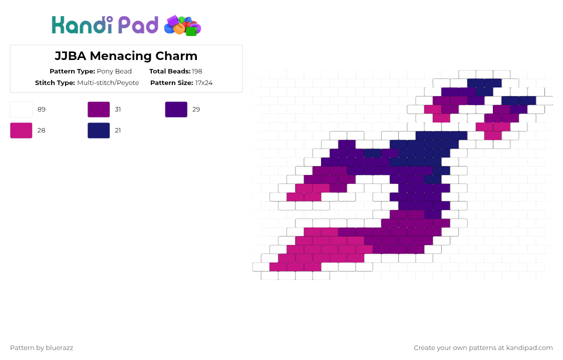 JJBA Menacing Charm - Pony Bead Pattern by bluerazz on Kandi Pad - purple,pink,jjba,anime,charm,jojos,jojos bizarre adventure,menacing