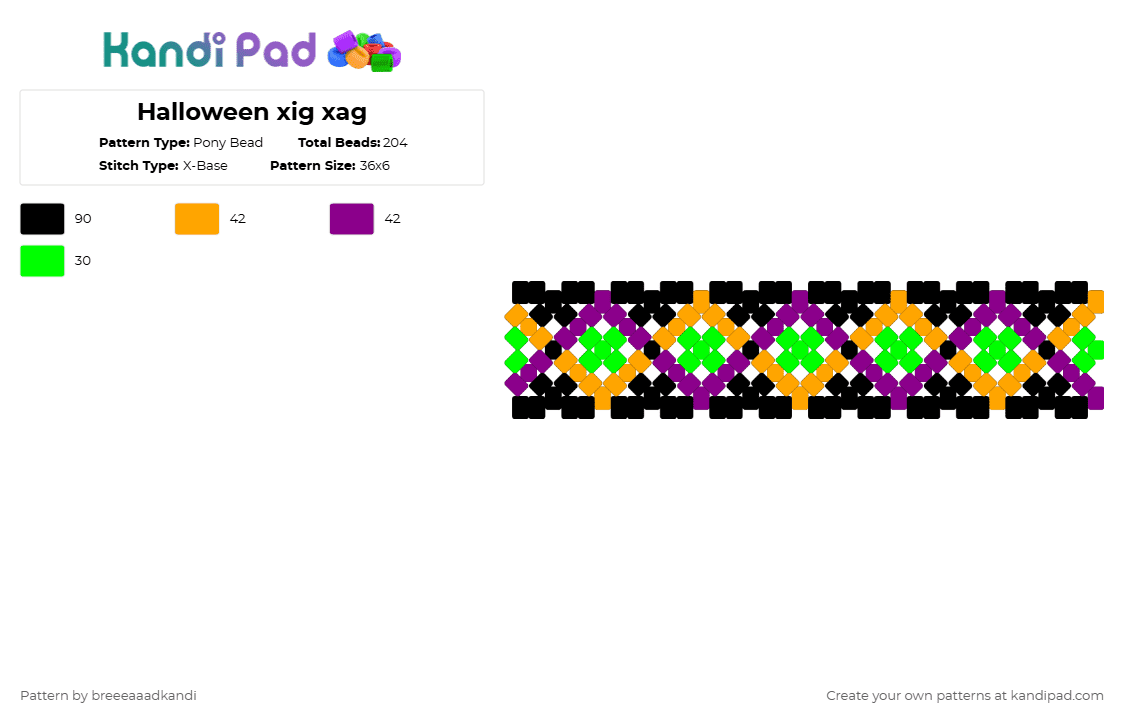 Halloween xig xag - Pony Bead Pattern by breeeaaadkandi on Kandi Pad - orange,pink