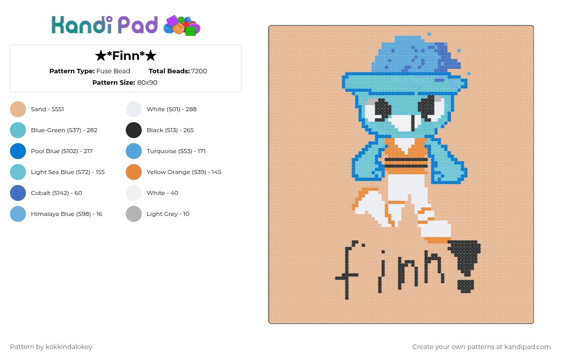 ★*Finn*★ - Fuse Bead Pattern by kokkindalokey on Kandi Pad - beige
