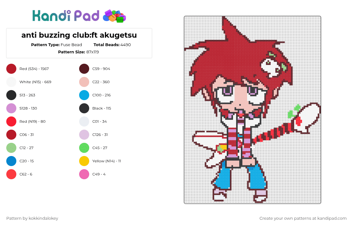 anti buzzing club:ft akugetsu - Fuse Bead Pattern by kokkindalokey on Kandi Pad - brown,red