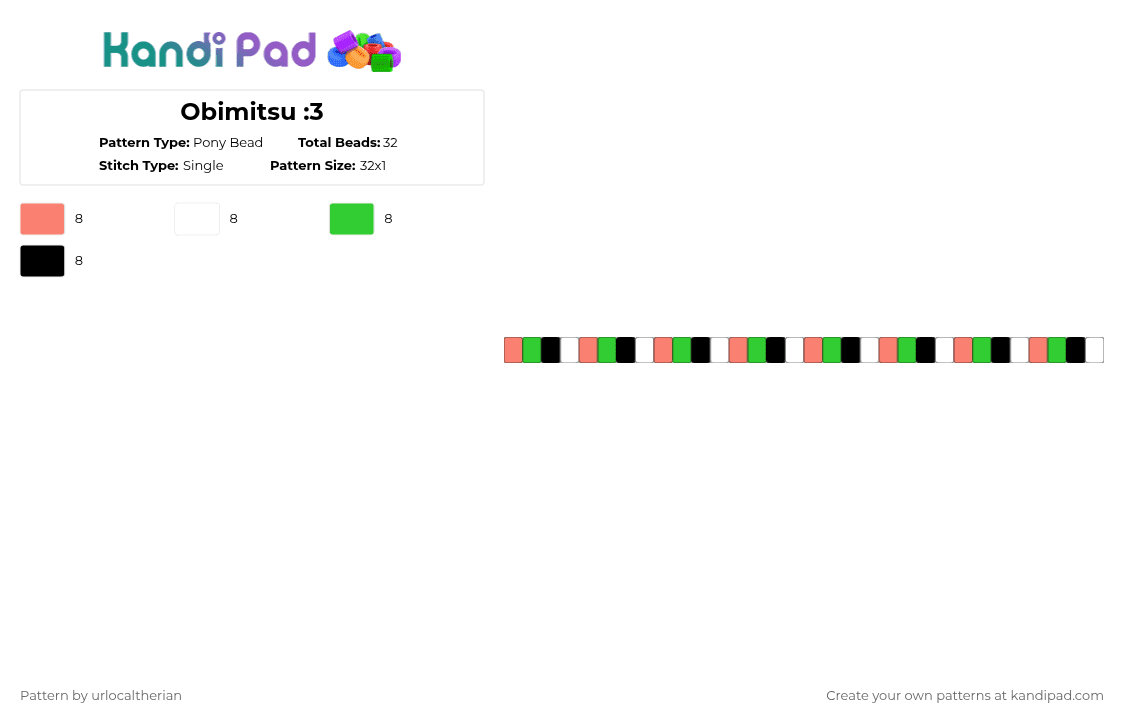 Obimitsu :3 - Pony Bead Pattern by ur_localsomething on Kandi Pad - green, orange
