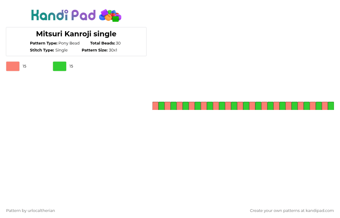 Mitsuri Kanroji single - Pony Bead Pattern by ur_localsomething on Kandi Pad - green, orange